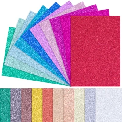 Afbeelding van VGOODALL glitterpapier om te knutselen, kleurrijk A4, 10 kleuren, 20 vellen, 250 g/m², glitterkarton knutselen en ontwerpen