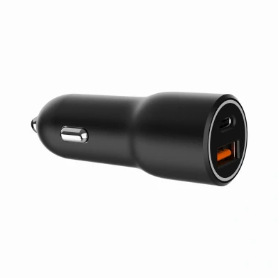 Afbeelding van 2 poorts USB auto snellader, Type C PD, 38 W, zwart