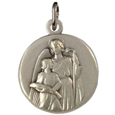 Afbeelding van Medaille van de heilige aartsengel Raphaël, medailles patroonheiligen, 100% Made in Italy, Zilver gecoat messing