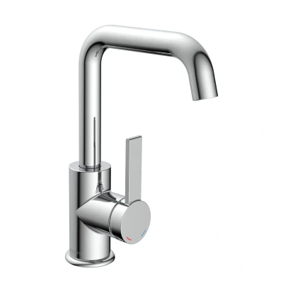 Afbeelding van SCHÜTTE 33120 Los Angels Wastafelarmatuur met hoge uitloop, waterkraan voor de badkamer pop up excentrische wastafel kraan, wastafelkraan hoog, badkamerkraan eengreepsmengkraan in chroom
