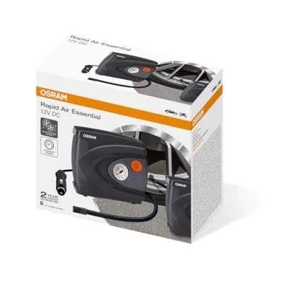 Afbeelding van OSRAM Rapid Air Essential, compacte analoge bandenpomp, pompt een band op in 4,5 minuten, OTI610, gevoed via 12V aansluiting de auto
