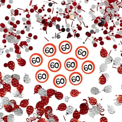 Afbeelding van Verjaardagsdecoratie confetti 3 delig. 60e verjaardag decoratie vrouw man tafeldecoratie