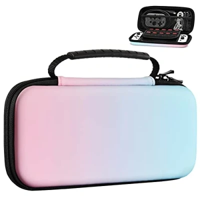 Afbeelding van MoKo Carrying Case for Nintendo Switch OLED Model / Hard Shell Portable Travel Carry w/10 Game Card Slots Compatible with Console &amp; Accessories, Blue Pink