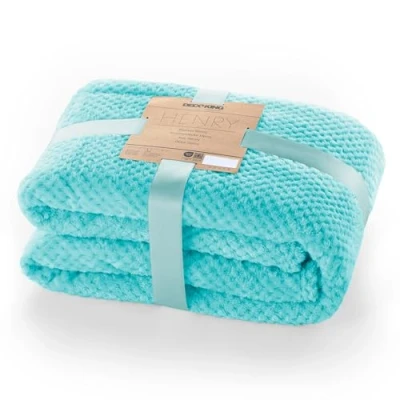 Afbeelding van DecoKing Henry knuffeldeken van 70 x 150 cm, turquoise, deken, microvezel, woondeken, sprei, fleece, zacht, behaaglijk, Scandinavische stijl, cyaanblauw