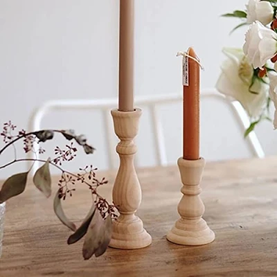 Afbeelding van DUHALINE Houten Kaarsenhouder Set van 2, Rustieke Boerderij Kandelaar, Handgemaakte Kaarsenhouder, Accordeon Kaarsenhouders, Console Tafel Decoratie Stukken, Luxe Open Haard Kaars Houder