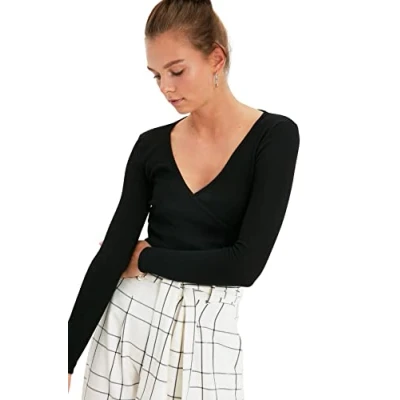 Afbeelding van Trendyol Dames Zwarte Breasted Gebreide Blouse, M