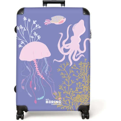Afbeelding van NoBoringSuitcases.com® Koffer groot Reiskoffer lichtgewicht Paars met zeedieren Rolkoffer 4 wielen Grote trolley XL 98 liter bagage