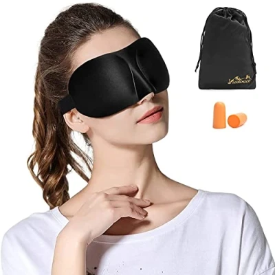 Afbeelding van Viedouce slaapmasker, oogmasker, 100% huidvriendelijk, zijde vrouwen en heren, aangenaam slaapmasker met reistas, ideaal voor thuis op reis 3 D zwart