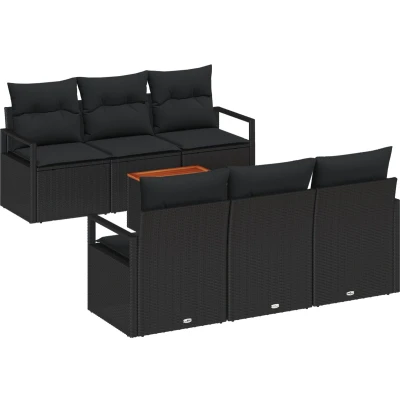 Afbeelding van vidaXL 7 delige tuinset met kussens zwart poly rattan acacia