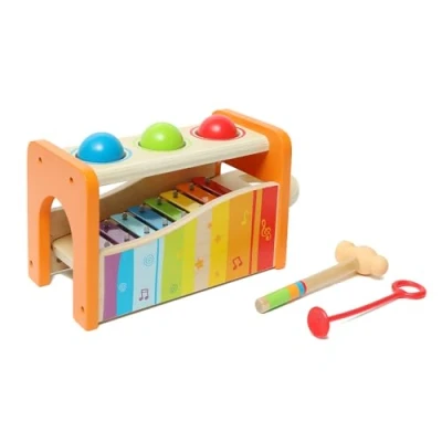 Afbeelding van Hape Pound &amp; Tap Bench with Slide Out Xylophone by , Award Winning Durable Wooden Musical Pounding Toy for Toddlers, Multifunctional and Bright Colours