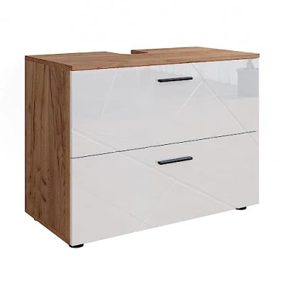 Afbeelding van Vicco Wastafelonderkast Irma, Wit hoogglans/goud power eiken, 80 x 58.6 cm