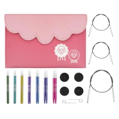 Afbeelding van KnitPro Zing verwisselbare naaldenset paar rondbreinaalden van 7 x 10 cm met accessoires Midi set, kleurgecodeerd voor beginners, professionals en geschenkdoos