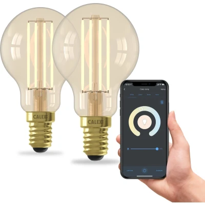 Afbeelding van Calex Slimme Lamp Set van 2 stuks Wifi LED Filament Verlichting E14 Smart Bulb Goud Dimbaar Warm Wit licht 4,5W