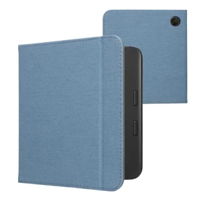 Afbeelding van kwmobile E reader hoesje geschikt voor Tolino Vision 6 hoes flip case met magneetsluiting Ereader cover Denim design in blauw