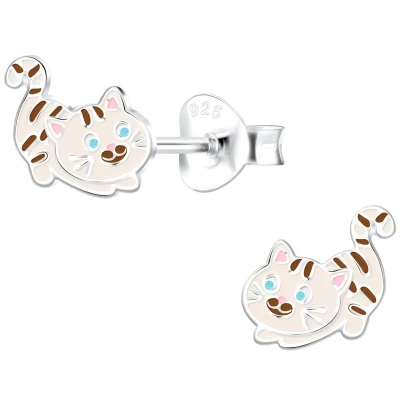 Afbeelding van JoyS Zilveren kat poes oorbellen 9 x 7 mm