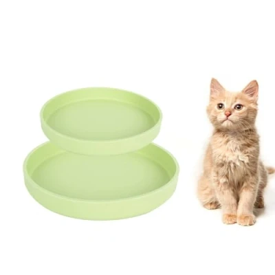 Afbeelding van Lollanda kattenvoerbak, set van 2 stuks, siliconen voerbak, ovale brede voerbak voor droog voer en nat (lichtgroen)