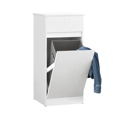 Afbeelding van SoBuy Badkamerkast, Kolomkast, Lade Kast, Ladenkast, Waskast, Badkamer Halfhoge Opbergkast met 1 en Uitneembare Wasmand, Badkamermeubel, Wit, 40x39x86cm, BZR110 W