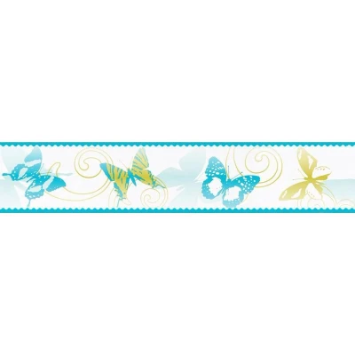 Afbeelding van VLINDER BEHANGRAND Zelfklevend blauw groen wit A.S. Création Only Borders 11