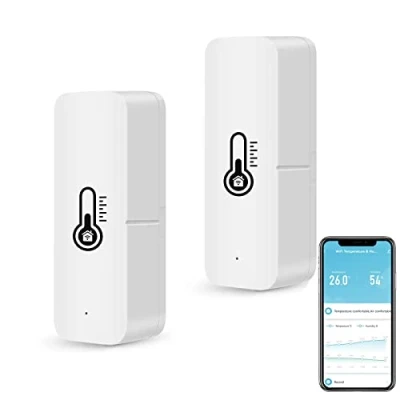 Afbeelding van Mini thermometer, hygrometer, indoor met meldingsalarm, compatibel Alexa en Google Home, verpakking van 2 stuks