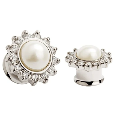Afbeelding van KUBOOZ Opaal zonnebloem oordopjes tunnel meetinstrumenten wig piercings sieraden, Roestvrij staal