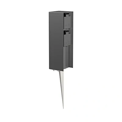 Afbeelding van ledscom.de Tuincontactdoos zuil POMI met grondspies voor buiten, IP44, 2 voudig, antraciet, hoekig, 23cm