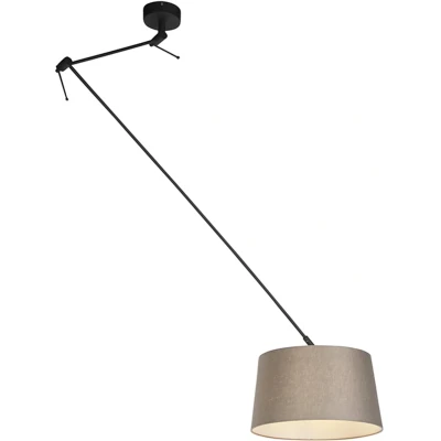 Afbeelding van QAZQA Hanglamp met linnen kap taupe 35 cm Blitz I zwart