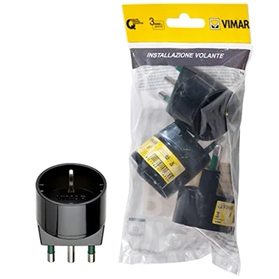 Afbeelding van Vimar FP00303 eenvoudige adapter SICURY 250 V 3 stuks, grote stekker 2P+T 16A standaard IT type S17, stopcontact P30
