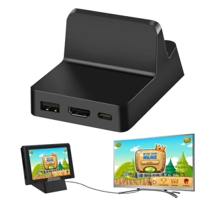 Afbeelding van docking station voor Nintendo Switch/Switch OLED: Nizirioo draagbare switch TV mini laadstation standaard met 4K HDMI en USB 3.0 aansluiting