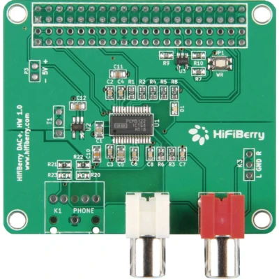 Afbeelding van HiFiBerry DAC+ standaard RCA versie geluidskaart voor Raspberry Pi met aansluitingen