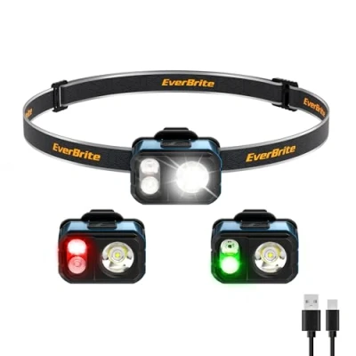 Afbeelding van EverBrite Oplaadbare hoofdlamp, 7 verlichtingsmodi, lichtgewicht led koplamp, verstelbare riem, 400 lumen, waterdichte koplamp voor hardlopen, kamperen, vissen, blauw