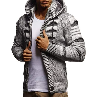Afbeelding van Leif Nelson gebreid vest voor heren met capuchon en ritssluiting, sweatjack, cardigan, winter zomer, zwart antraciet, S