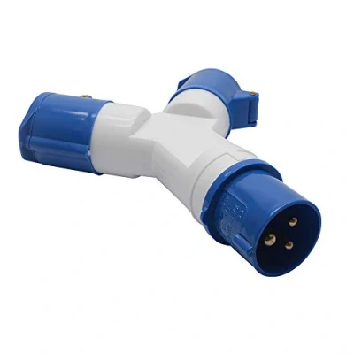 Afbeelding van 2 weg splitter, 16 A, 220 V, IP44, weg, 3 polig, industrieel, site plug &amp; wandstopcontact, IP44 waterdicht, 2P + aarde mannelijk/vrouwelijk