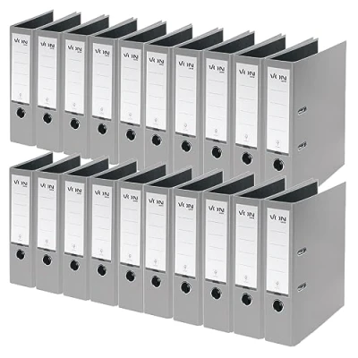 Afbeelding van VON Leitz 10550085 Ordner A4, verpakking van 20 stuks, karton met kunststof omslag, 80 mm rugbreedte, voor 600 vellen, blauwe engel en FSC gecertificeerd, school, studie thuis, grijs