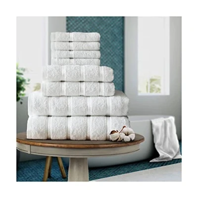 Afbeelding van FAIRWAYUK 8 delige handdoeken balenset voor badkamer, ultrazachte premium kwaliteit waterabsorberende handdoek cadeausets, 100% Egyptisch katoen, 4x gezicht 2x hand badhanddoeken, wit