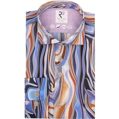 Afbeelding van R2 Amsterdam Overhemd Blauw Multicolour Heren Maat 45 Modern fit