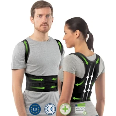 Afbeelding van Rugbrace postuur corrector voor mannen en vrouwen van aHeal Geavanceerde rugondersteuning ondersteuning de bovenste lumbale ruggenwervels Complexe postuurcorrectie Maat 1 Zwart