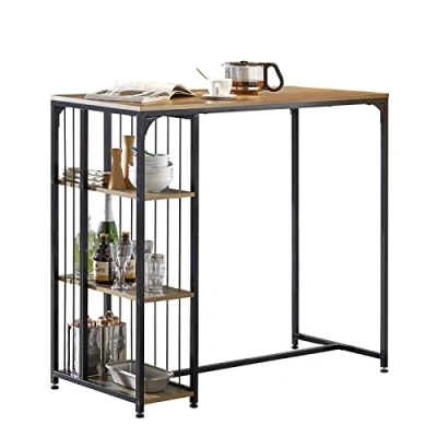 Afbeelding van SoBuy Bar Hoge Tafel Eettafel Bistrotafel met 3 Planken voor Bar, Keuken, Eetkamer, Metalen Frame, L115xP50xH107 cm, FWT84 PF
