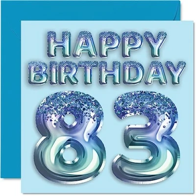 Afbeelding van 83e verjaardagskaart voor mannen blauwe glitter feestballon gelukkige verjaardagskaarten 83 jarige man overgrootvader opa papa Gran, 145 mm x drieëntachtig wenskaarten