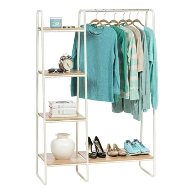 Afbeelding van Iris Ohyama, Metalen kapstok met planken en plank / kapstok, Design, Kantoor, Woonkamer, Entree Metal Garment Rack PI B3 Wit