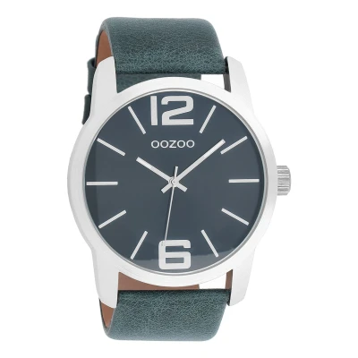 Afbeelding van OOZOO Timepieces Zilverkleurige horloge met blauwe leren band C8034