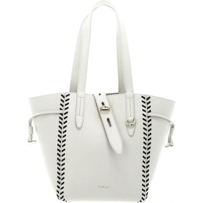 Afbeelding van FURLA Leren Schoudertas Shopper Net Tote Bag Marshmallow + Nero Crème