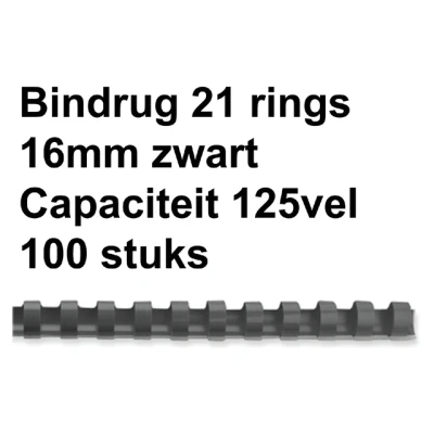 Afbeelding van Bindrug Fellowes 16mm 21rings A4 zwart 100stuks