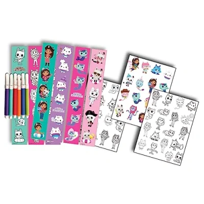 Afbeelding van Cefa Toys De Gabby poppenhuis tatoeages en stickerset bevat meer dan 50 tatoeages, 45 stickers 6 uitwisbare markeerstiften, geschikt voor kinderen vanaf 3 jaar
