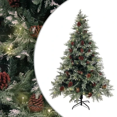 Afbeelding van Kerstboom Met Led En Dennenappels 120 Cm Pvc Pe Groen Wit