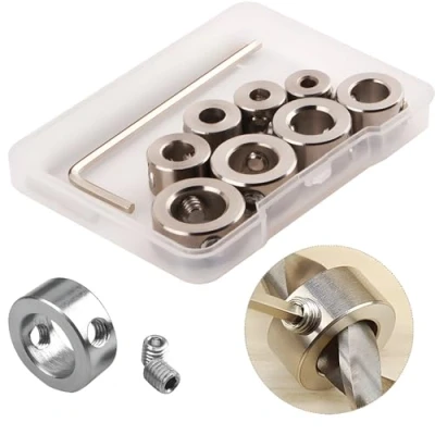Afbeelding van CESFONJER 8 delig diepteaanslagringen set instelregelaar ring positionering HSS locator dieptebegrenzer dieptestop pluggen 3 10 mm