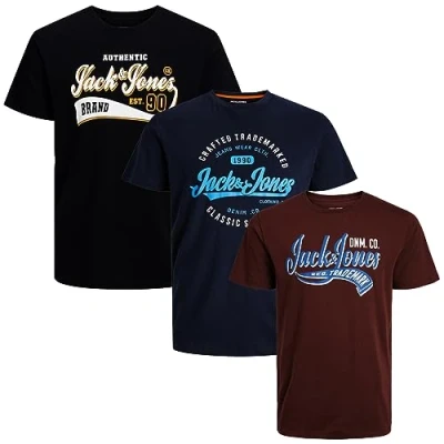 Afbeelding van JACK &amp; JONES Heren T shirt 3 stuks grote maten ronde hals 2XL 3XL 4XL 5XL 6XL 7XL 8XL, Set van # 77.,