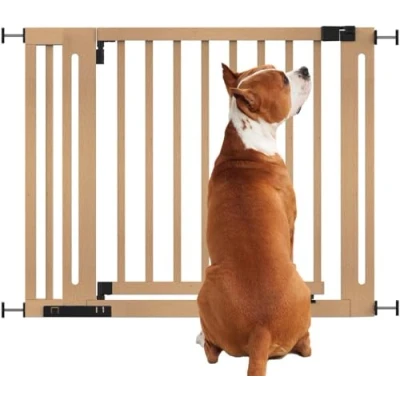 Afbeelding van Bettacare Houten Elegance Hondenhek, Natuurlijk, 97cm 105cm, Drukplaats Beveiligingshek, 65cm Extra Brede Deuropening, Hondenhek voor Puppy, Hond en Huisdier