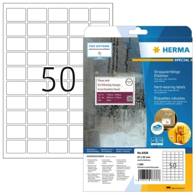 Afbeelding van etiket herma 8338 37x25mm weerbest wit 1250 Pak a 25 vel