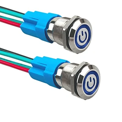 Afbeelding van Aiqeer 2 stuks, 12 mm, zelfblokkerende drukknopschakelaar, V/24 V, 3 A, drukknopschakelaar van roestvrij staal, waterdicht, IP66, met voorbedrade stekker (blauwe led)