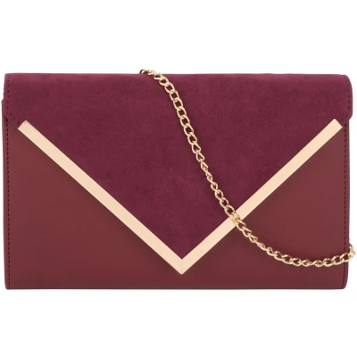 Afbeelding van MEGAUK Dames Clutch Fluwelen Avondtas Elegante Handtas Envelop Tas Okseltas met Ketting voor Bruiloft Prom Party (07065 Wijnrood Klein)